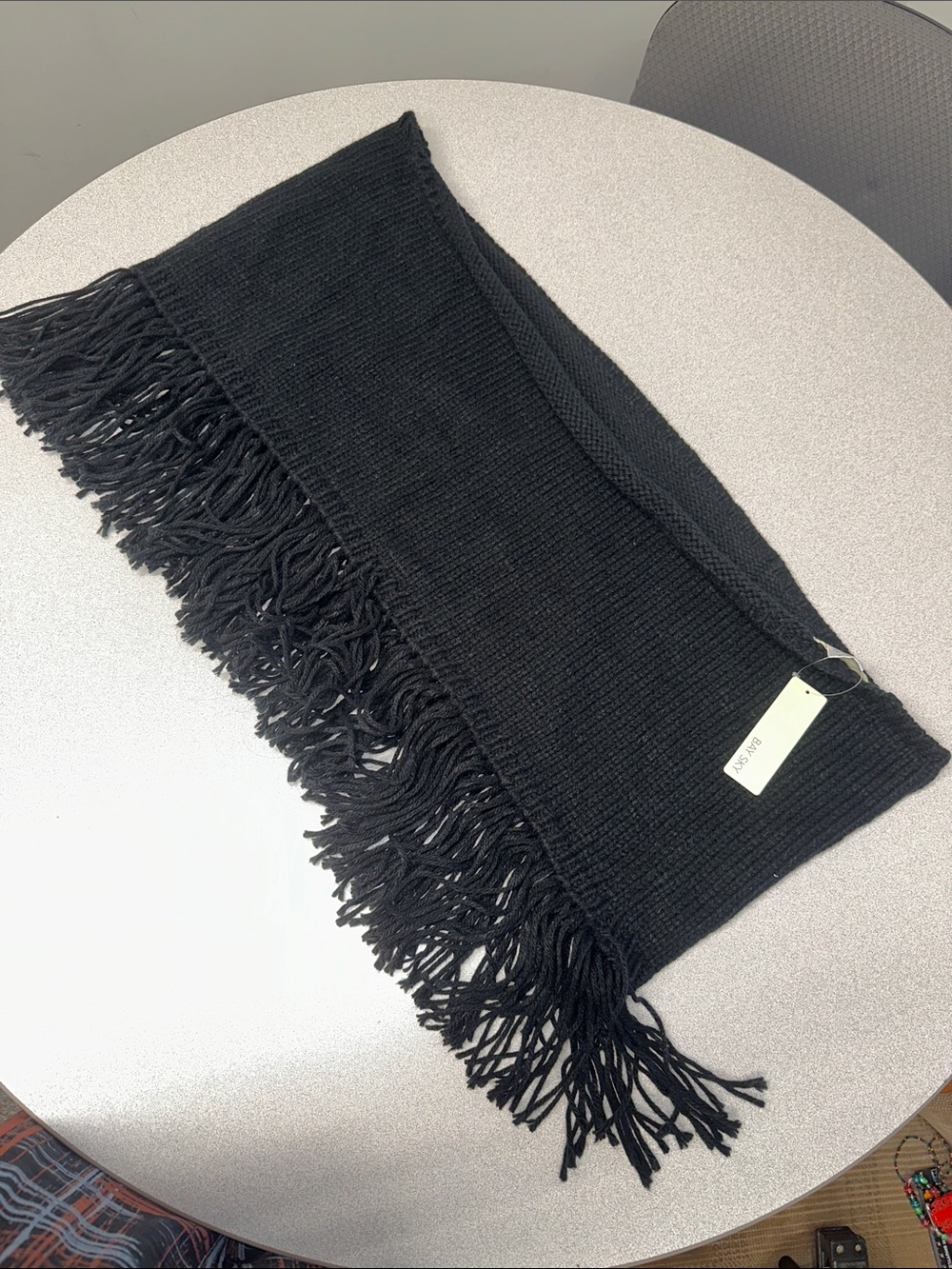 NWT Bay Sky Black Fringe Knit infinity Scarf